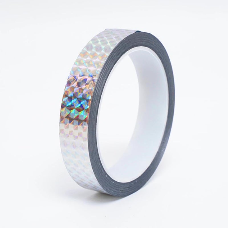 SICCOMA Self-Adhesive Holographic Reflective Tape Prism Tape Holographic Reflective Tape for Keep Birds Away, Craft Projects, DIY Art, Home, Daily Use (Silver, 1 Inch x 55 Yard) - Image 1